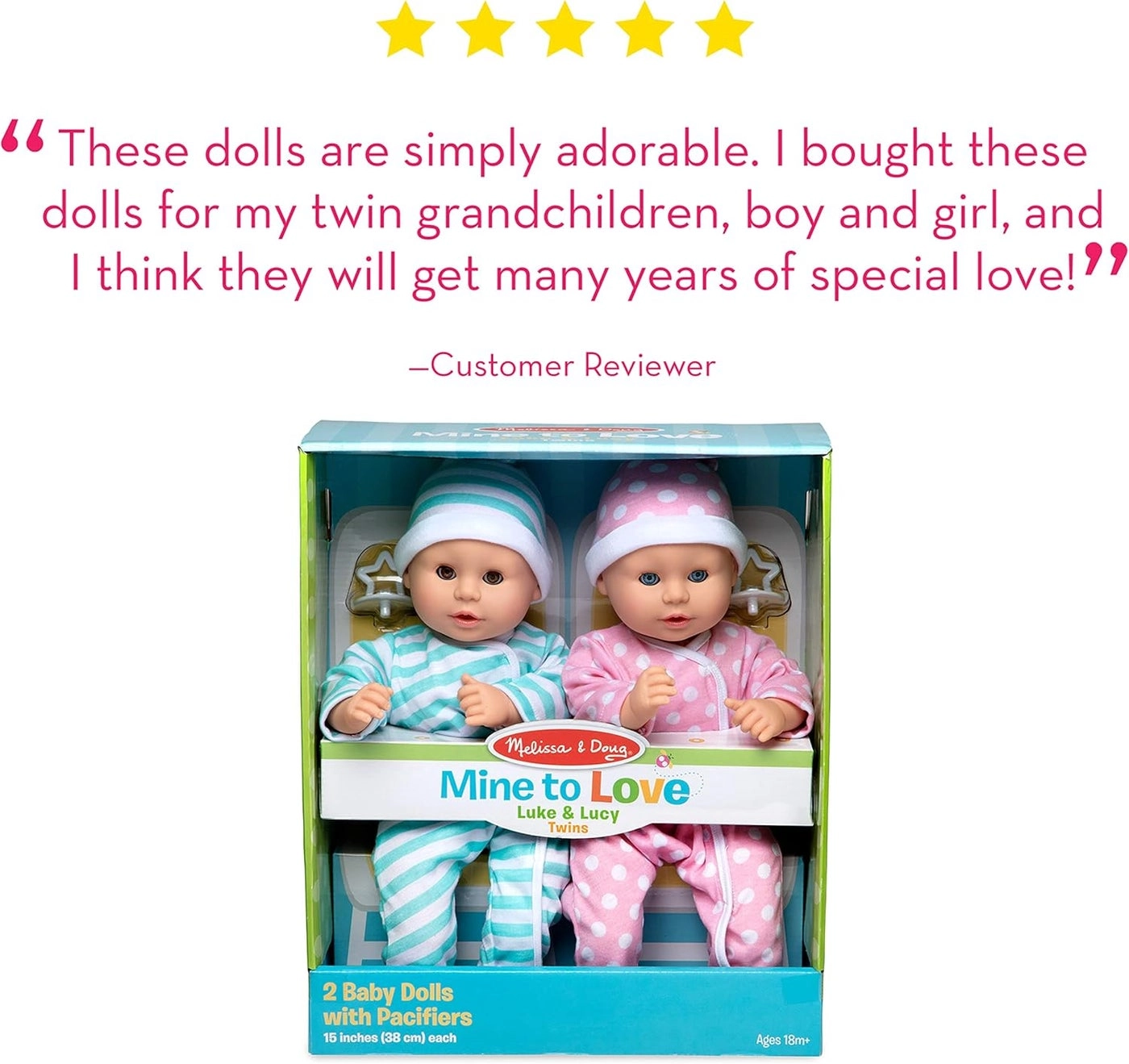 Luke & Lucy Twin Baby Dolls - 15-inch Boy and Girl Ages 18 months+