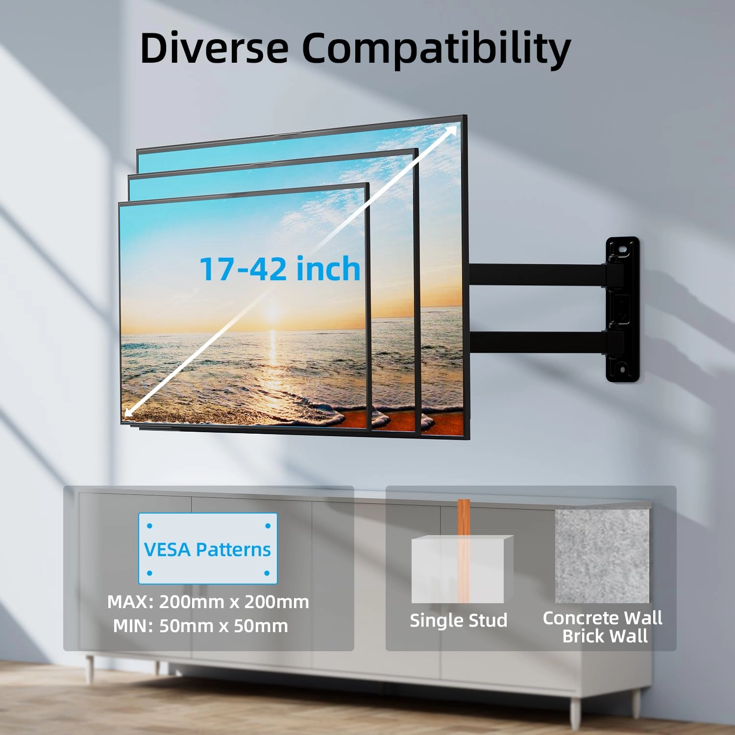 Full Motion TV Wall Mount Bracket - 20kg 17-42 Inch