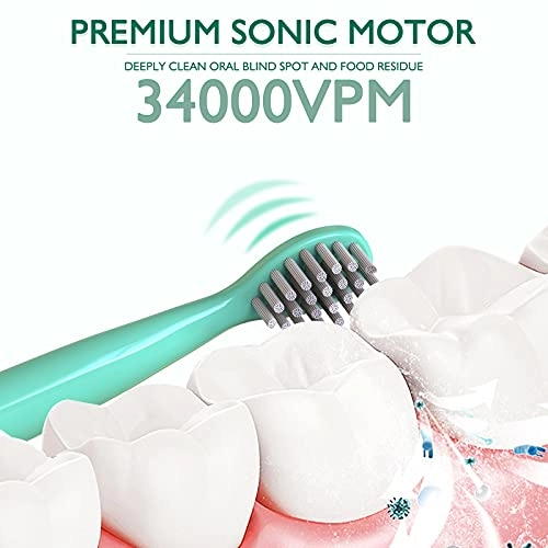 Kids Sonic Electric Toothbrush - Green+8 Heads 2 Min Timer