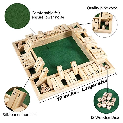 Shut The Box - 4-Player 12 Dices Wood