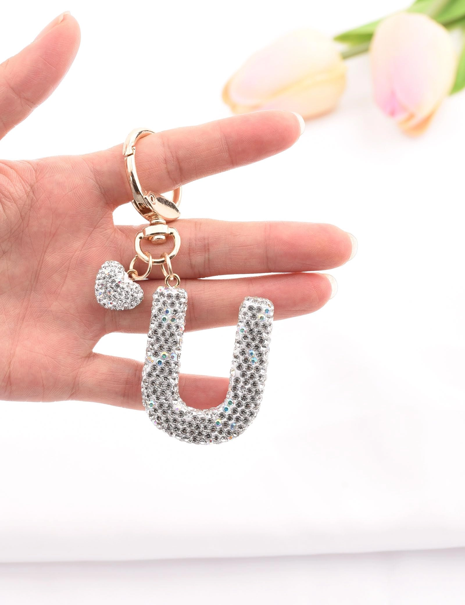 Initial Keychain - L Purple Rhinestone