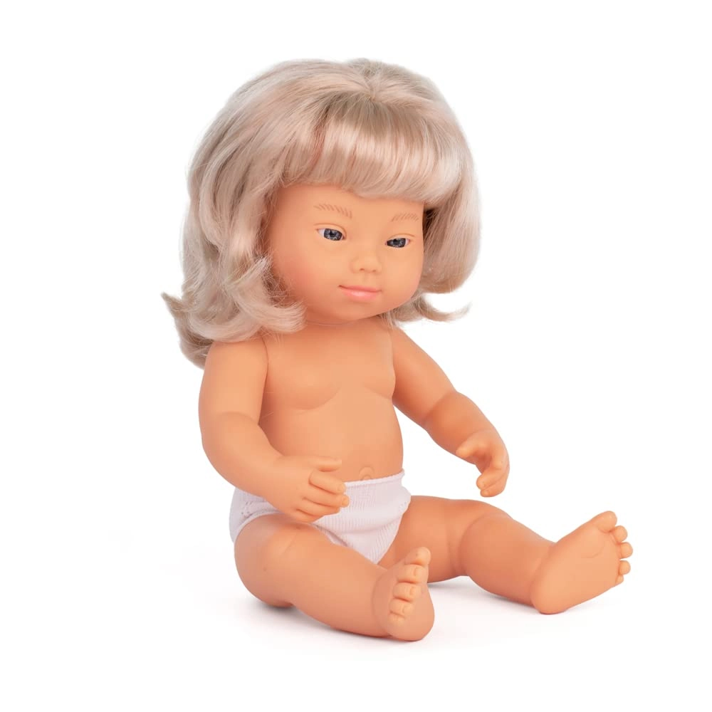 miniLAnD Educational Anatomically Correct Baby Doll - 15" Soft vinyl Caucasian Girl Down Syndrome Ages 10 months+