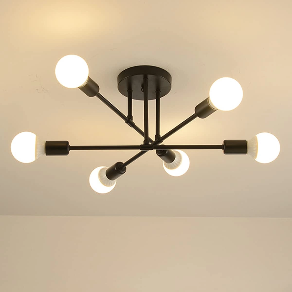 Hudi Fyier Semi Flush Mount Chandelier - 6 Lights Black E27