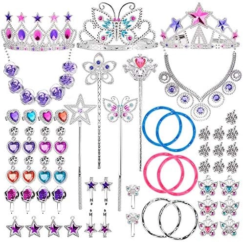 MZA STORES Princess Jewelry Dress Up Accessories Toy Playset - 50 Pcs Girls