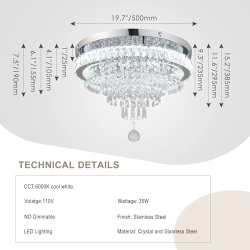 Modern Crystal Ceiling Light - 6500 Kelvin