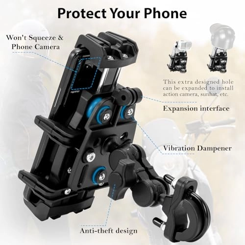 Motorcycle Phone Mount - Vibration Dampener Adjustable Handlebar Fit 5.4''-7.2'' Smartphone