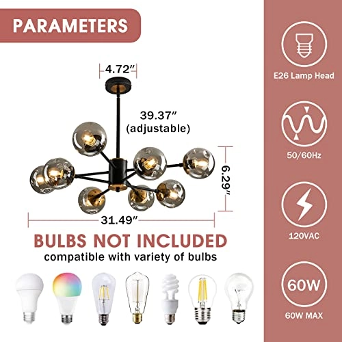 8-Light Glass Globe Sputnik Chandelier - 39.37"