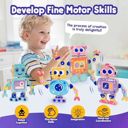 Robots wood block set - 36 months - 6 years 5 pieces