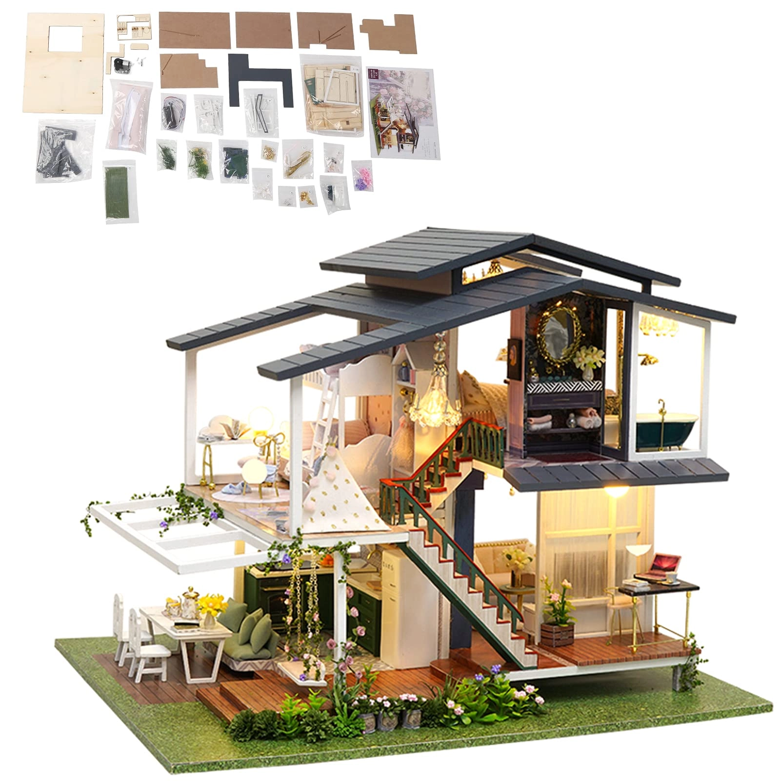 Leftwei Mini Dollhouse - romantic 1:24