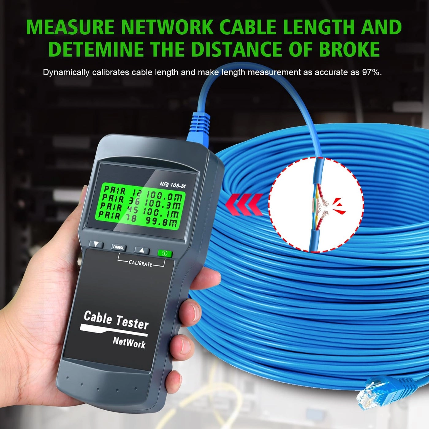 RJ45 Network Cable Tester - Cat5/CAT5e/CAT6/CAT6e Length Measurement Continuity Checking