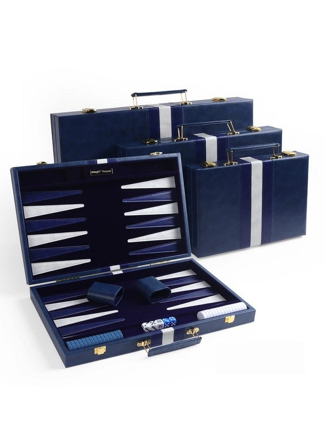 Backgammon - Travel Blue Premium Leather Case