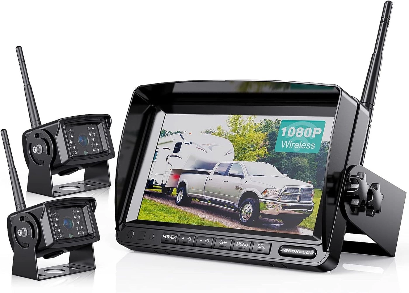 Digital Wireless 2 Backup Camera System - Night vision Wireless + 7’’ DVR Split Monitor - 7 Inches Touch Button