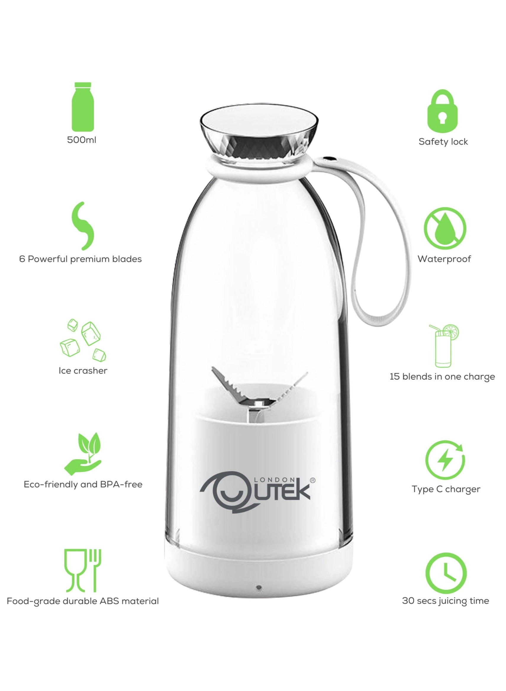 FreshBlend - 6 Stainless Steel Blades Type-C USB Rechargeable Food-Grade ABS