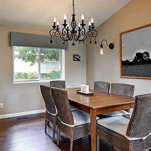 8-Light French Country Crystal Candle Chandelier - 35.4"/90cm