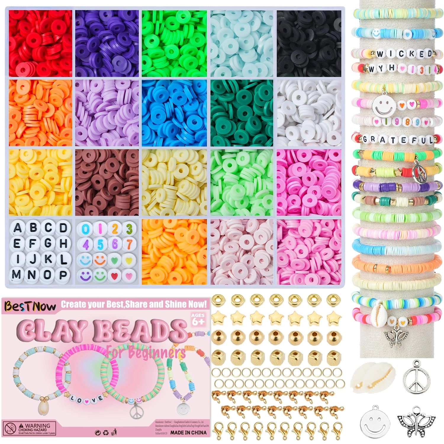 bestnow Clay Beads Bracelet Making Kit - 5000 Pcs Flat Beads