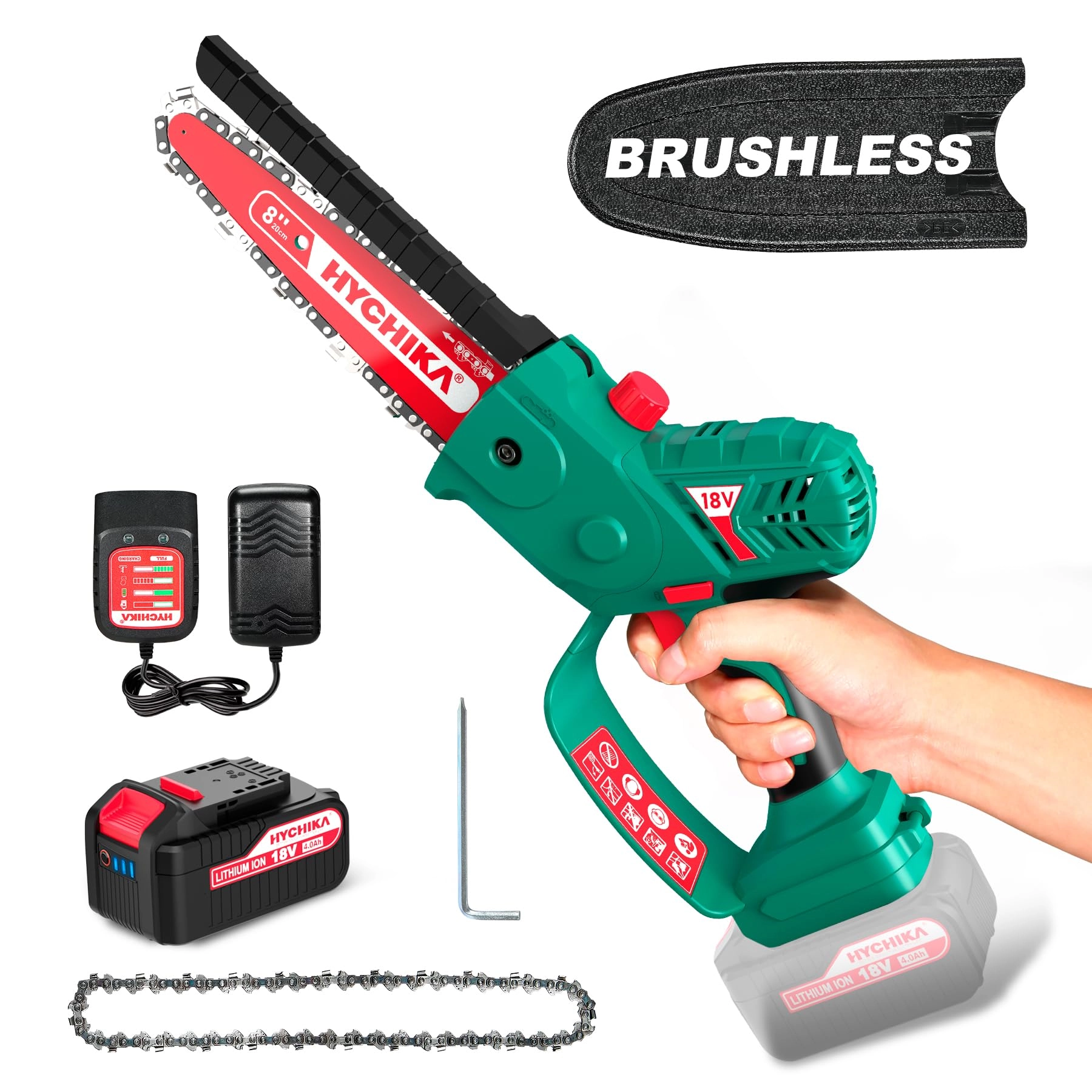 HYCHIKA Mini Chainsaw - 8 Inch 18 V 4000 mAh