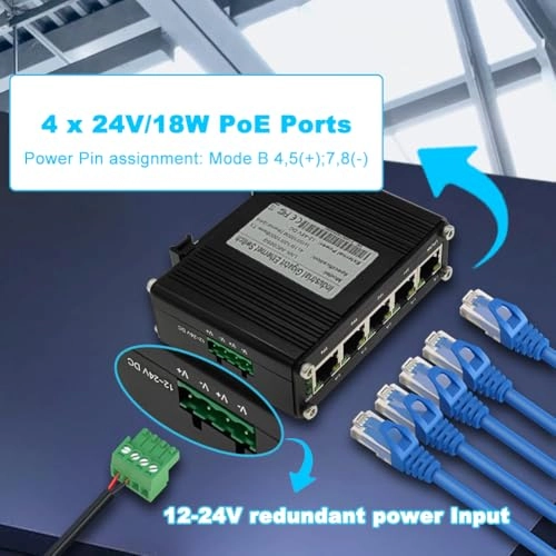 Passive 24V 5-port PoE Switch 5-ports