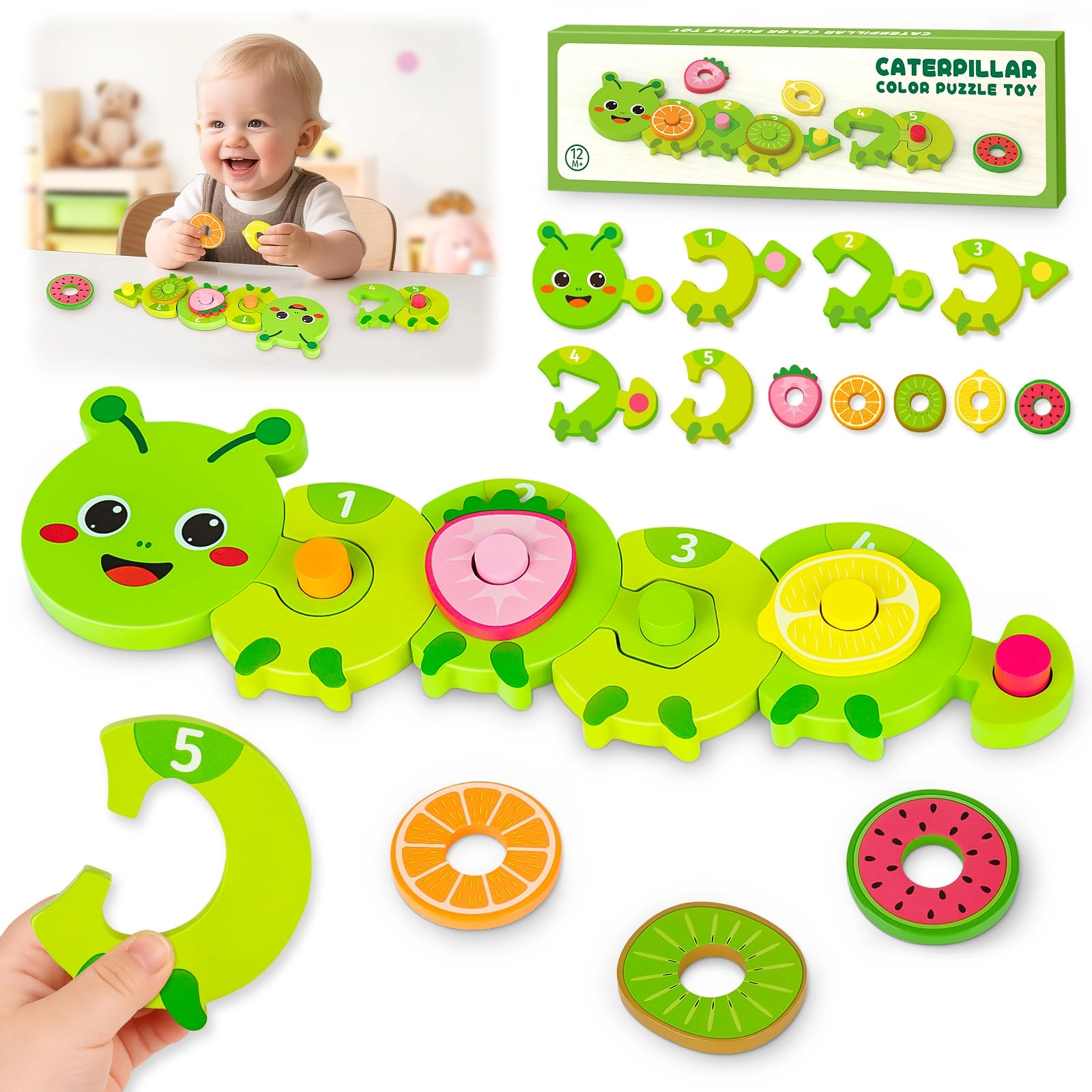 tmgot Montessori Caterpillar Puzzle Toy - 1-2 Year Olds 11 pieces