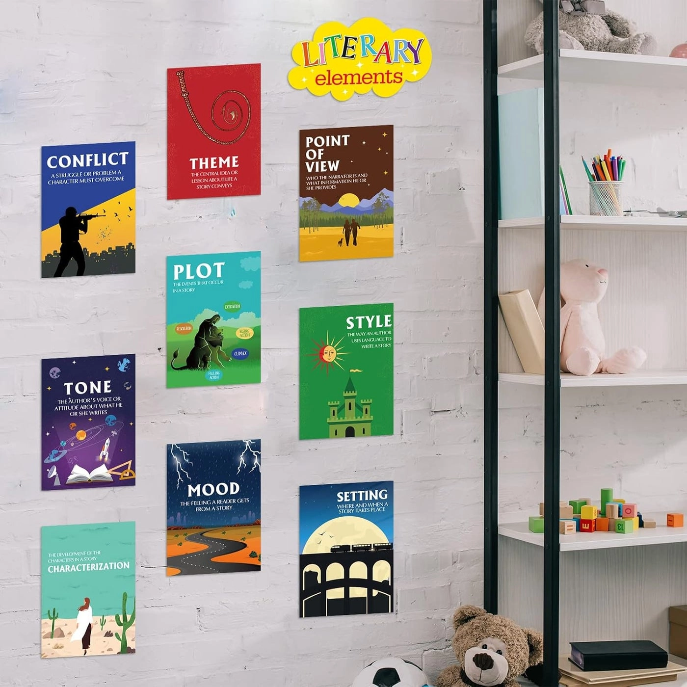 Elements of English Language and Literature Posters - card stock 13 x 10 Inch Set