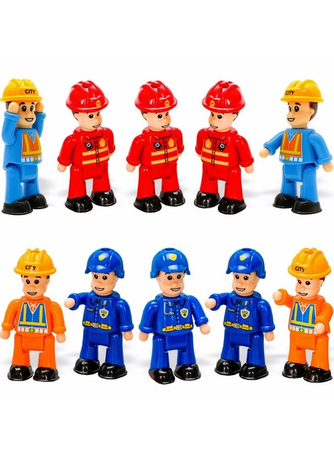 FUNERICA Toy People Figures - Bendable Fireman Police Construction Workers Community Helpers 10 pcs