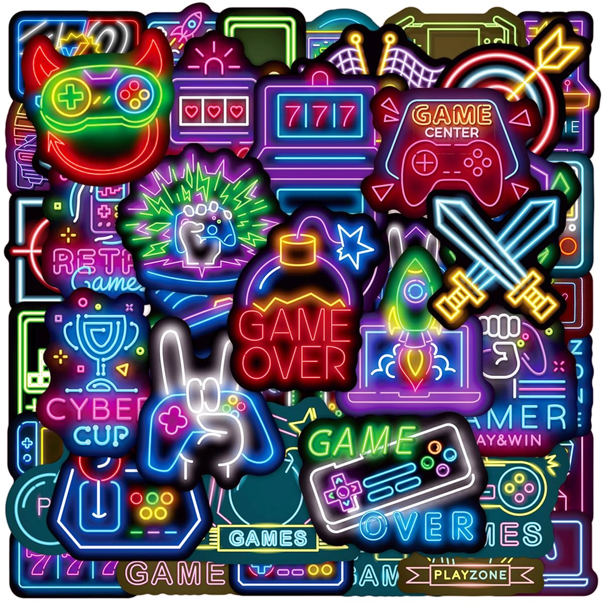 fenghile Video Game Sticker Book Neon Waterproof Vinyl 100 pcs