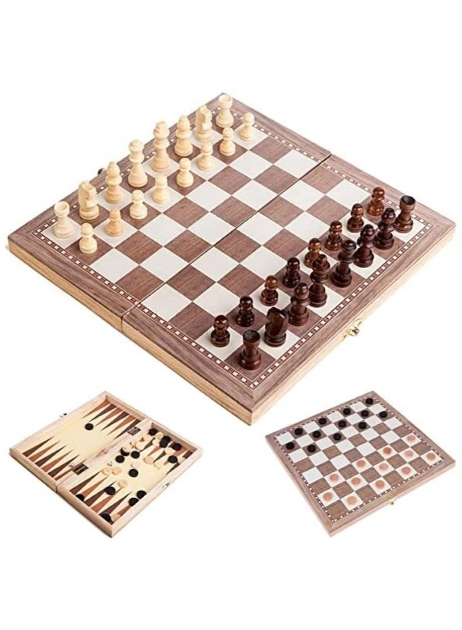 Generic 3-in-1 Wooden Folding Chess Checkers Backgammon Set