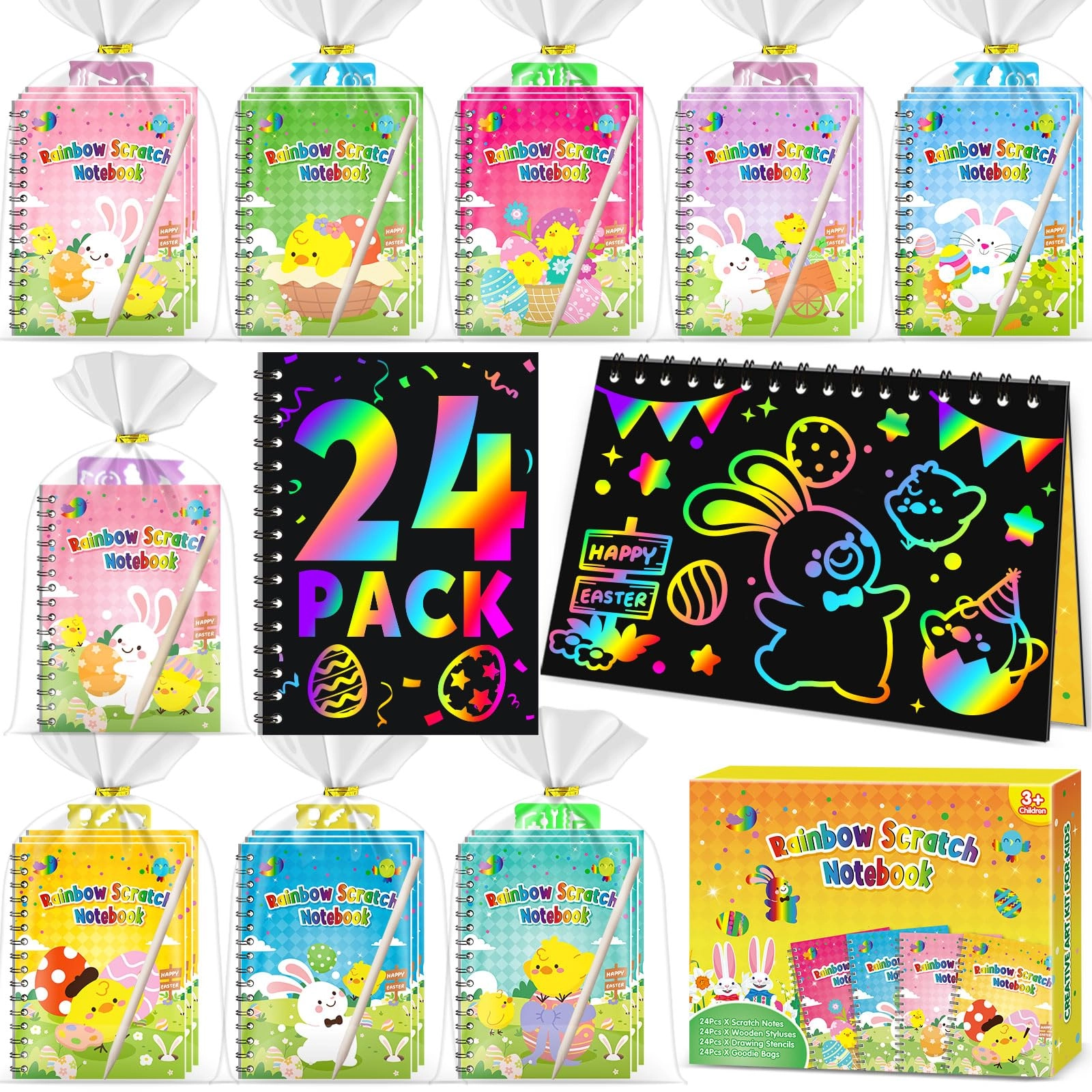 pigipigi kids Scratch Rainbow Art Crafts Notebook - 24 stylus stencil