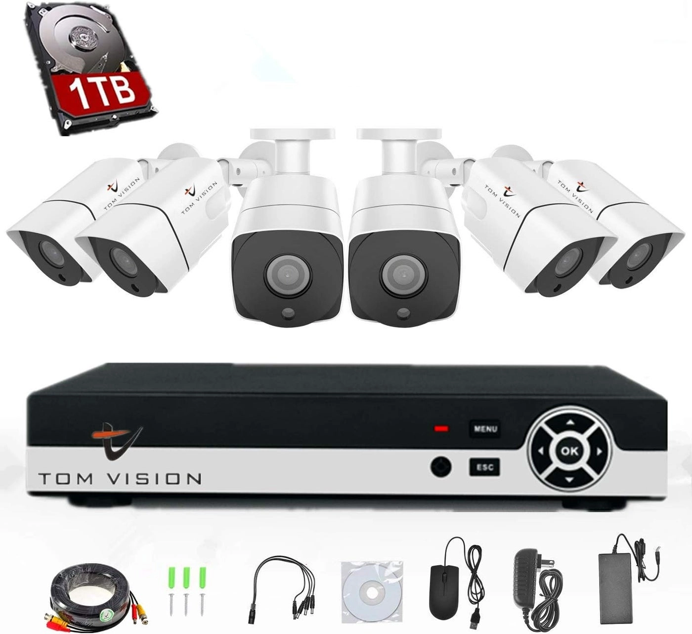 8CH 1080N AHD DVR + 1080p Bullet Camera - 8PCS + 1TB Hard Disk