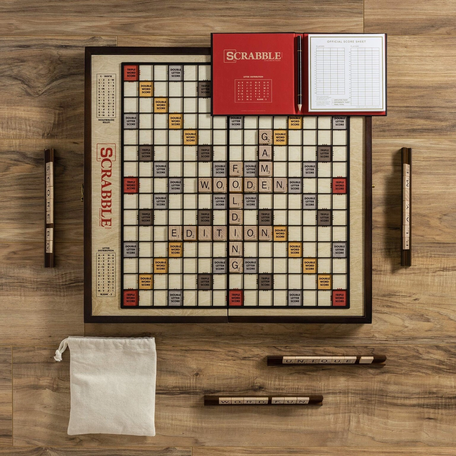 WS Game Company Scrabble Grand Folding Edition - Rotating Wooden Game Board