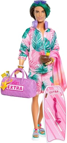 Barbie Extra Fly Ken Doll - Tropical Outfit 15 Accessories Ages 3+