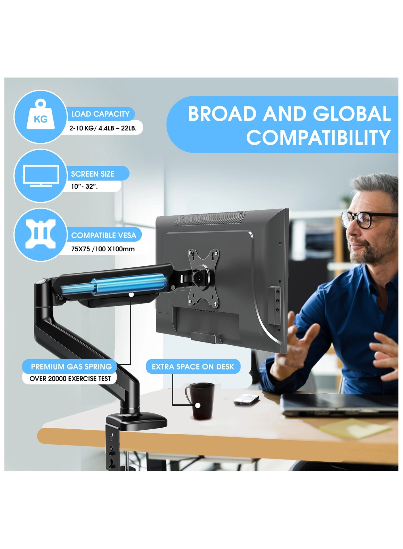 Dual Monitor Arm - Dual Arm 32 in 75x75/100x100mm