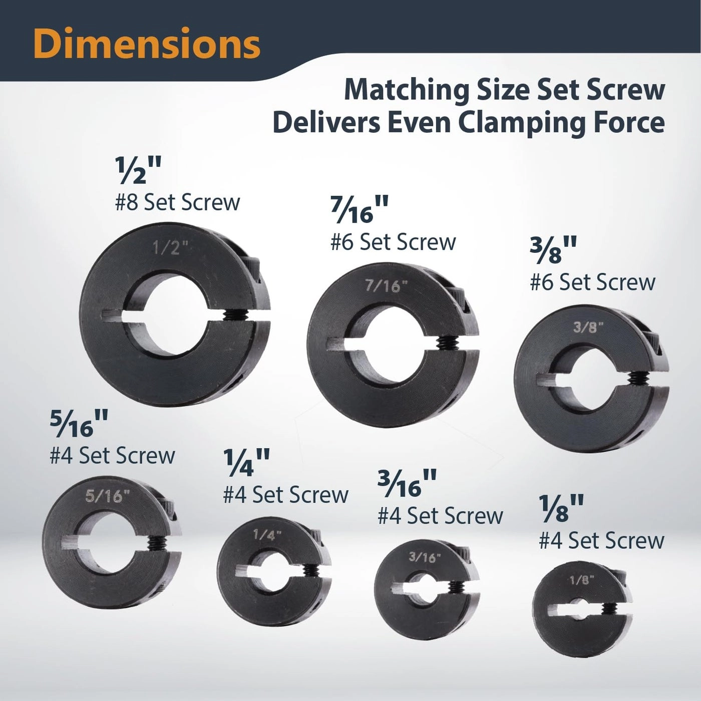 Drill Bit Stop Collar Set - 7 Piece 1/8" 3/16" 1/4" 5/16" 3/8" 7/16" 1/2â€