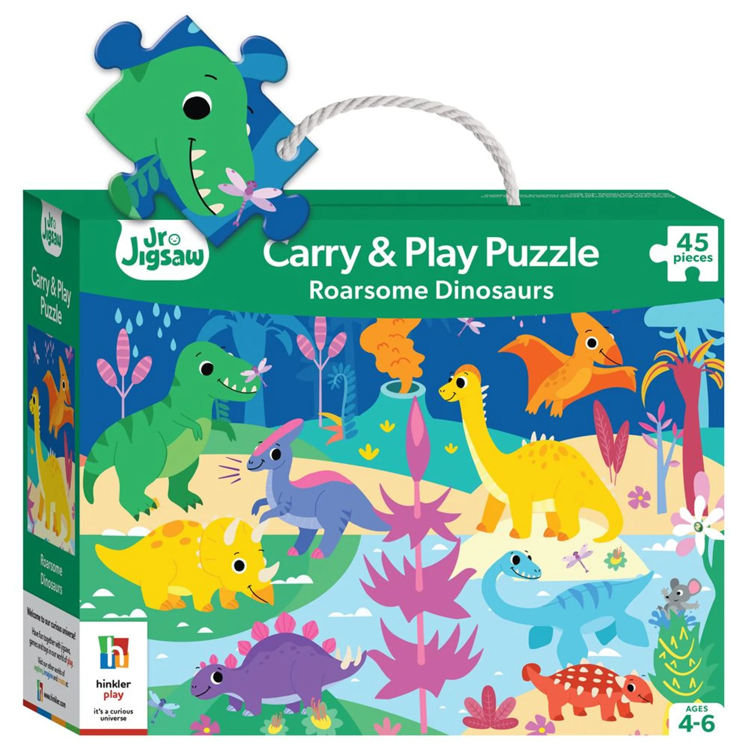 Hinkler Junior Jigsaw Carry & Play Puzzle Set - Roarsome Dinosaurs - 4 to 6 years 45 pieces