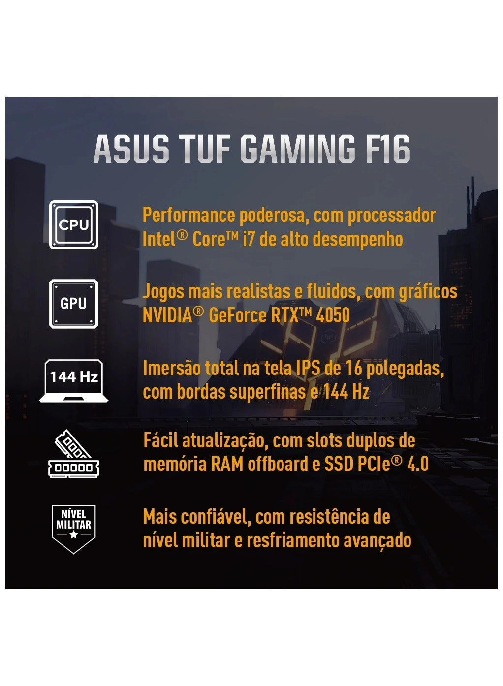 TUF Gaming F16 FX607VU-RL084AR - 16'' Core i7-13620H 16GB DDR5 512GB SSD