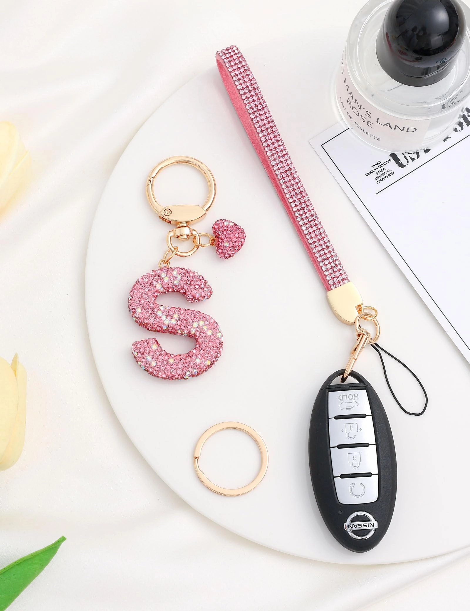 Initial Keychain - L Purple Rhinestone