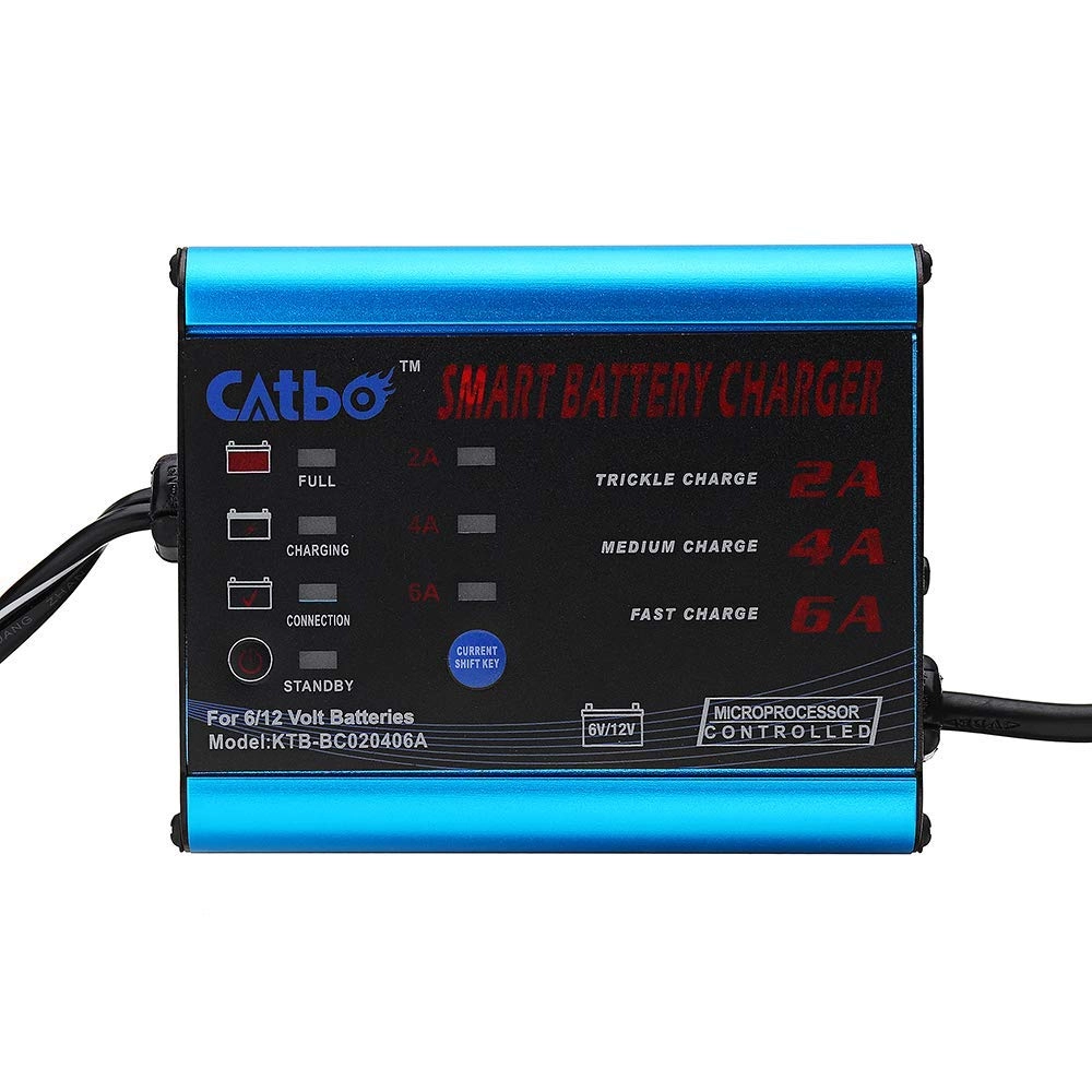POOWO Motorcycle Automatic Battery Charger Maintainer - 6-12V 2A 4A 6A 2A, 4A, 6A