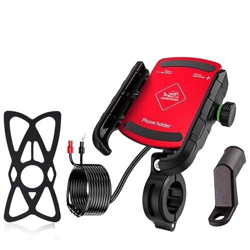 Motorcycle Phone Holder - USB 3.0 Charger 360° Red