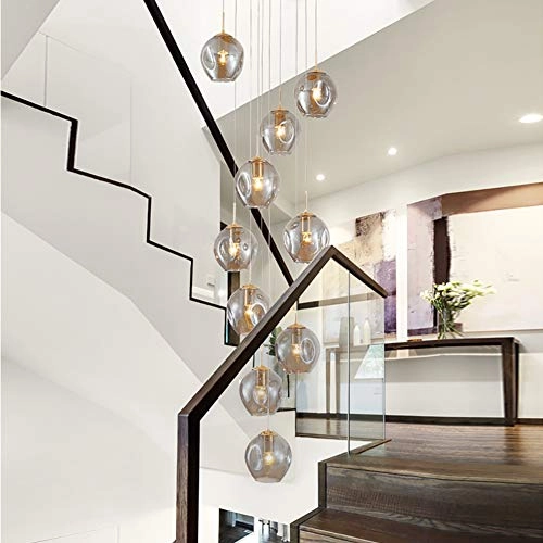 Minimalist Glass Bubble Ball Chandelier - E27 8 heads Gradient smoke gray lampshade