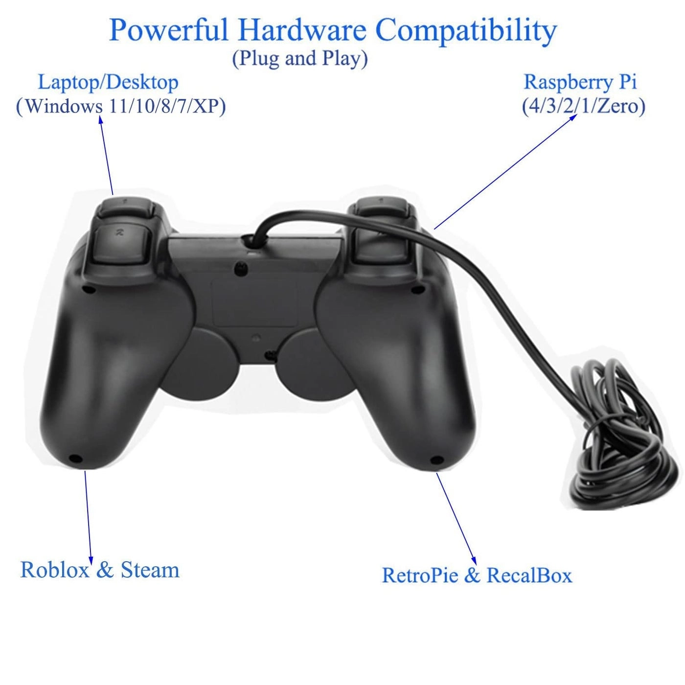 USB Wired Game Controller - Windows PC Raspberry Pi Steam Roblox RetroPie RecalBox