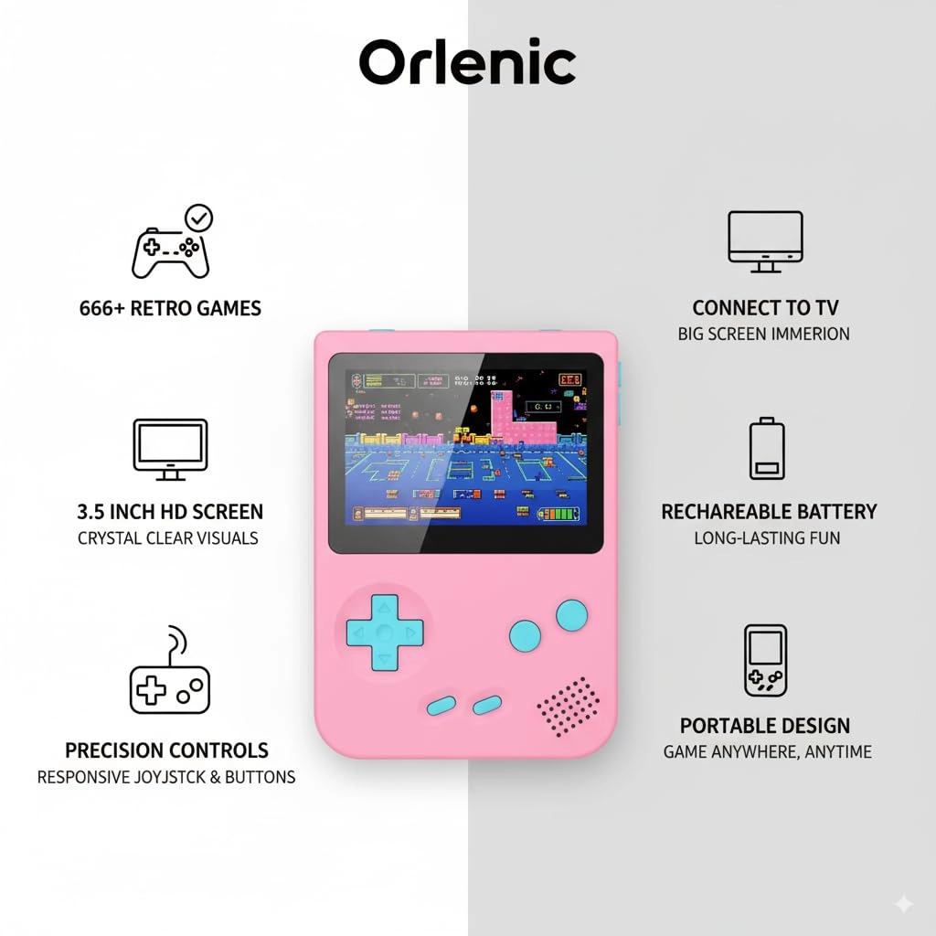 Handheld Game Console - 666 Retro Games 3.5 Inch LCD Screen