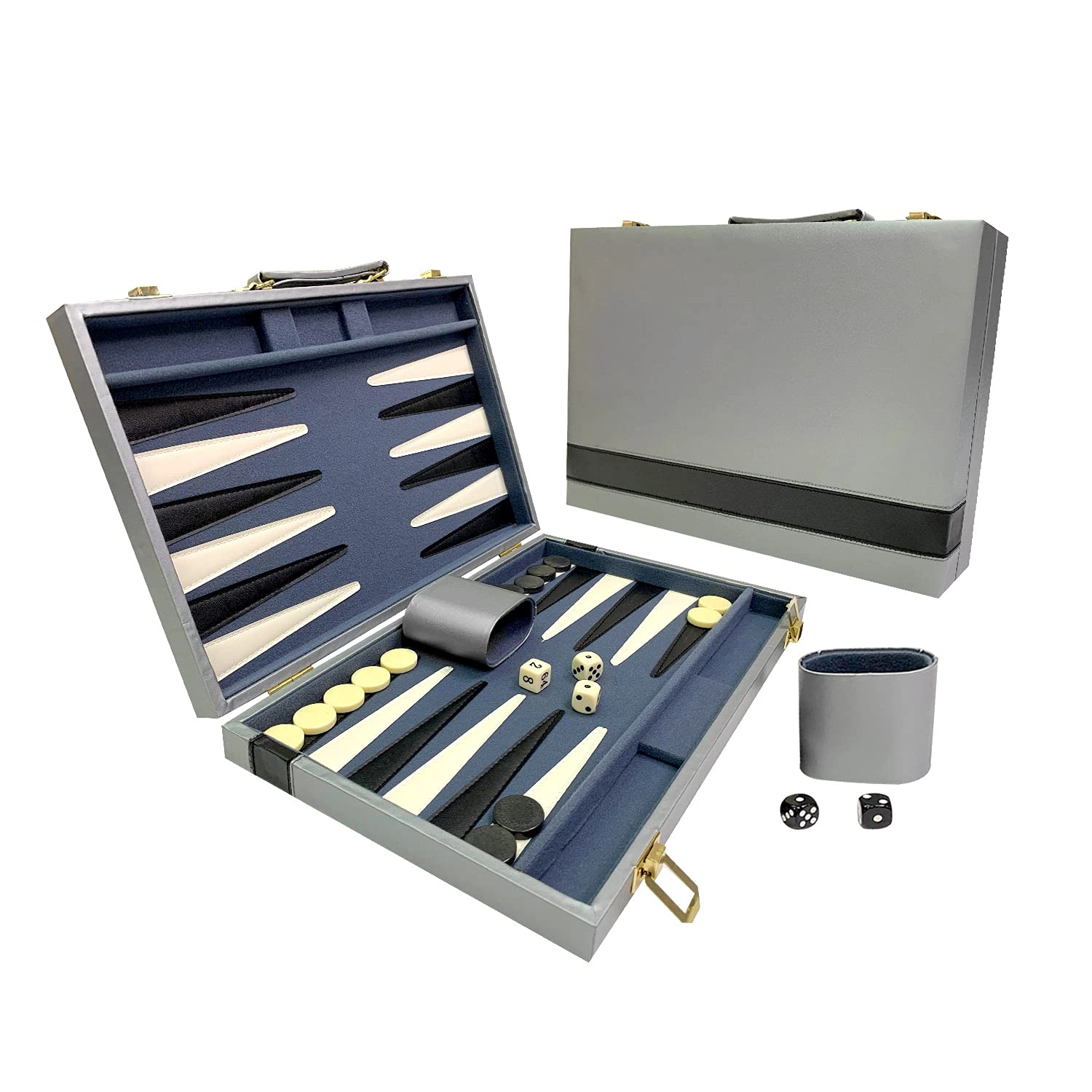 SUN FLAIR Backgammon Set - Vinyl Folding Grey and Black