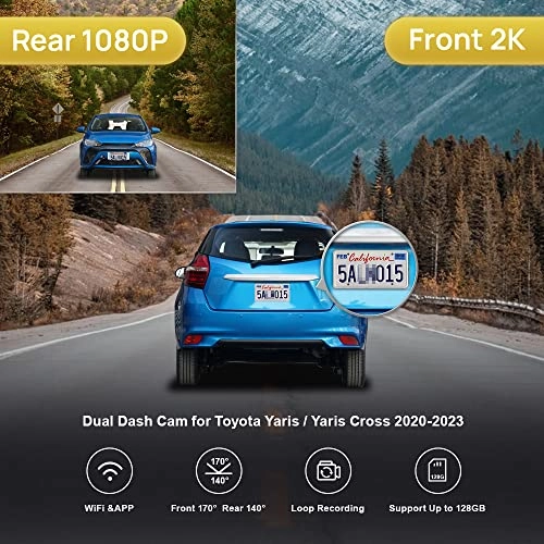 Front 2K+Rear 1080P 1440 X 1080 pixels for Toyota Yaris 2020-2023