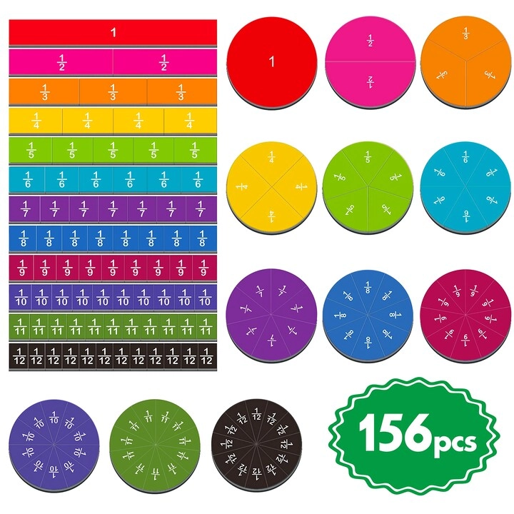 MZA STORES Magnetic Fraction Tiles Circles - Preschool Elementary School 156 pieces