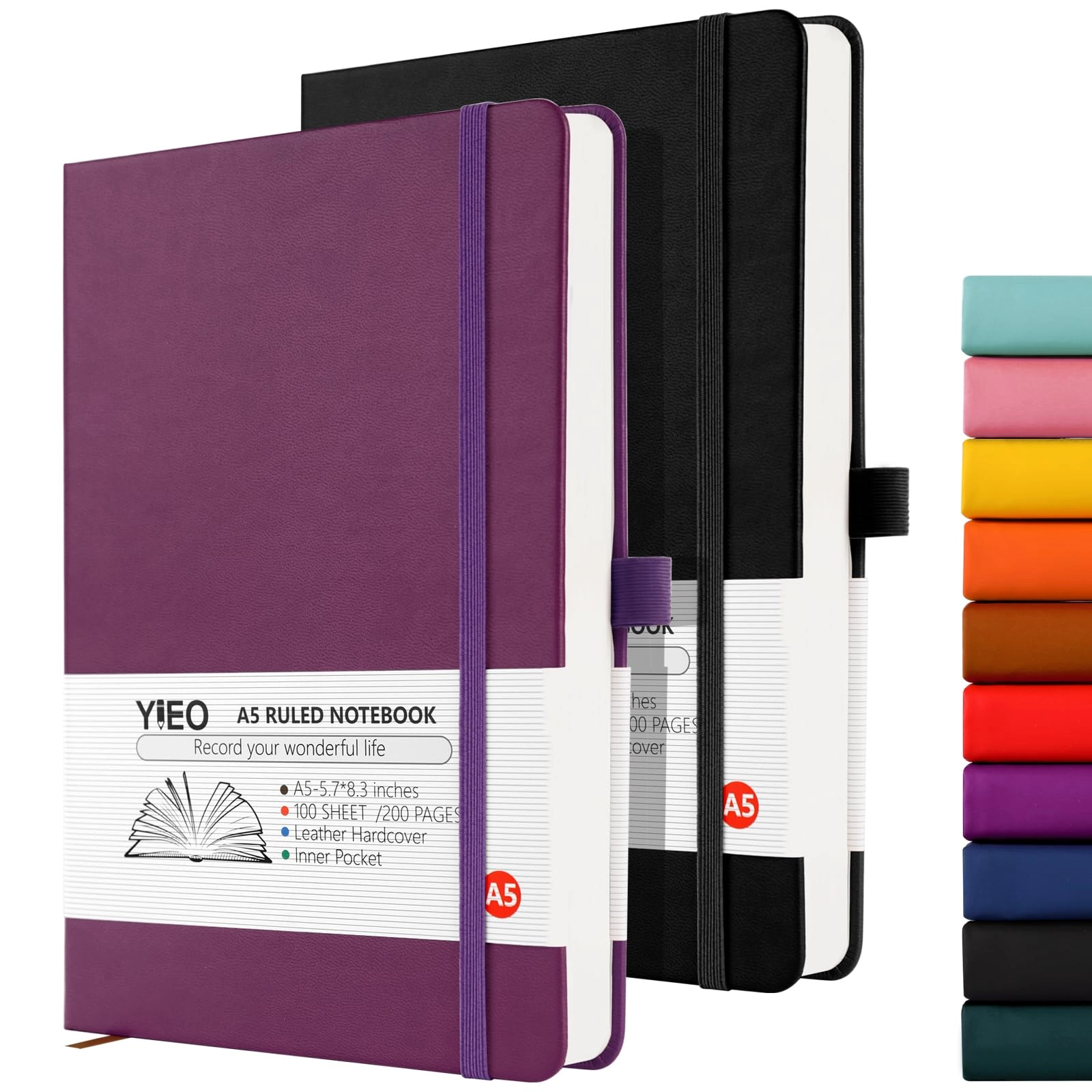 yieo Notebook A5 Hardcover - Lined 198 Pages