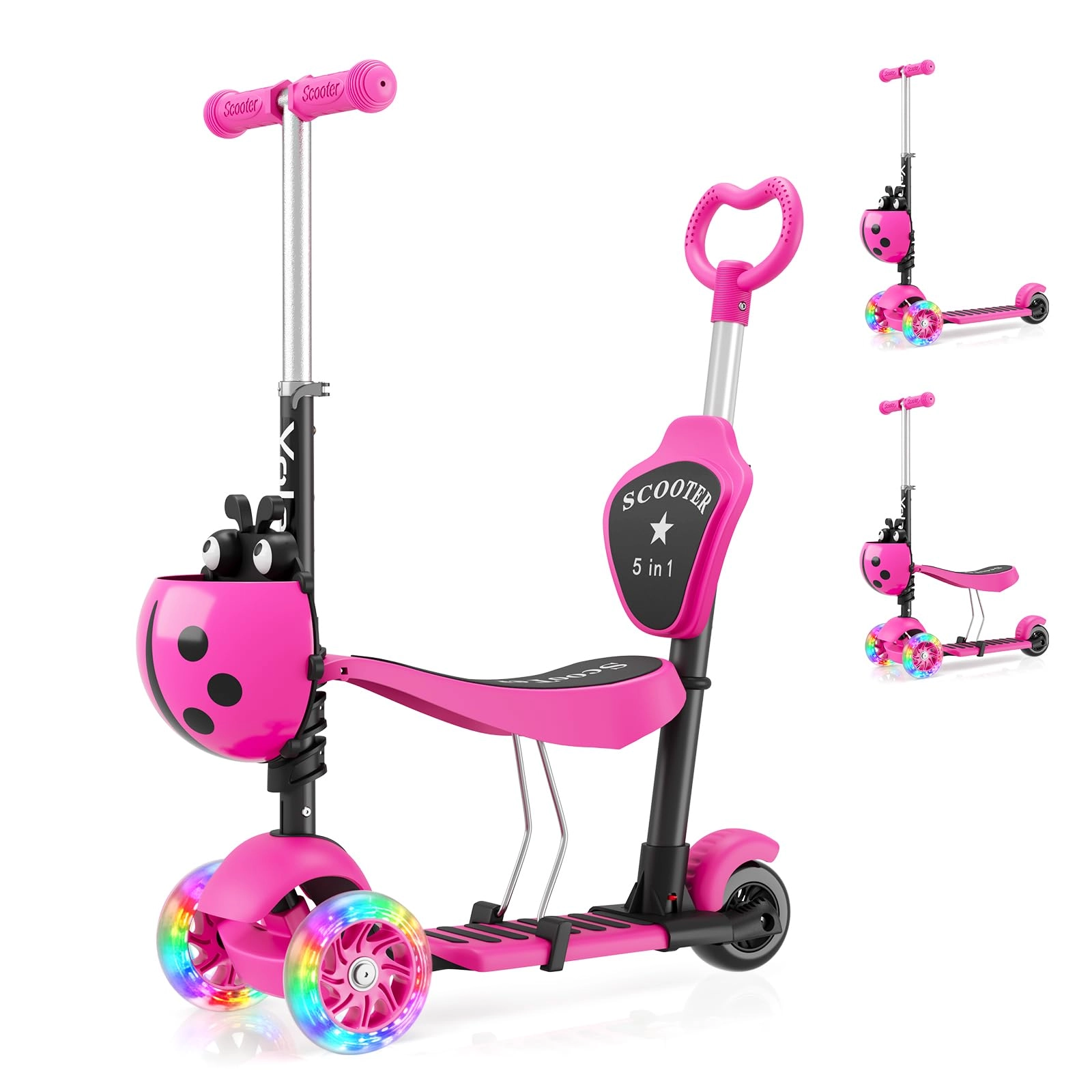 Yoleo 5-in-1 Kid's Scooter - 3-Wheel 12 Centimetres Light Up Wheels