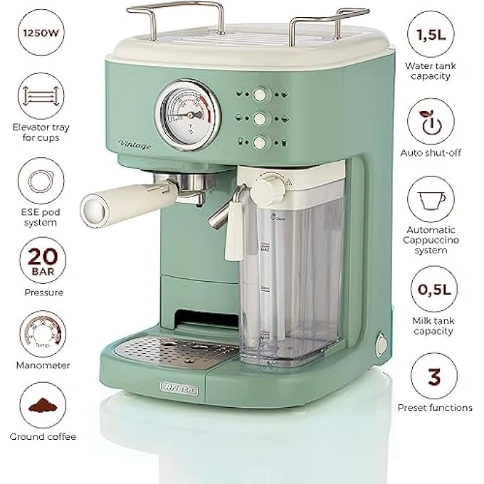 (Renewed) Ariete Vintage - 20 Bar Automatic Milk Frother