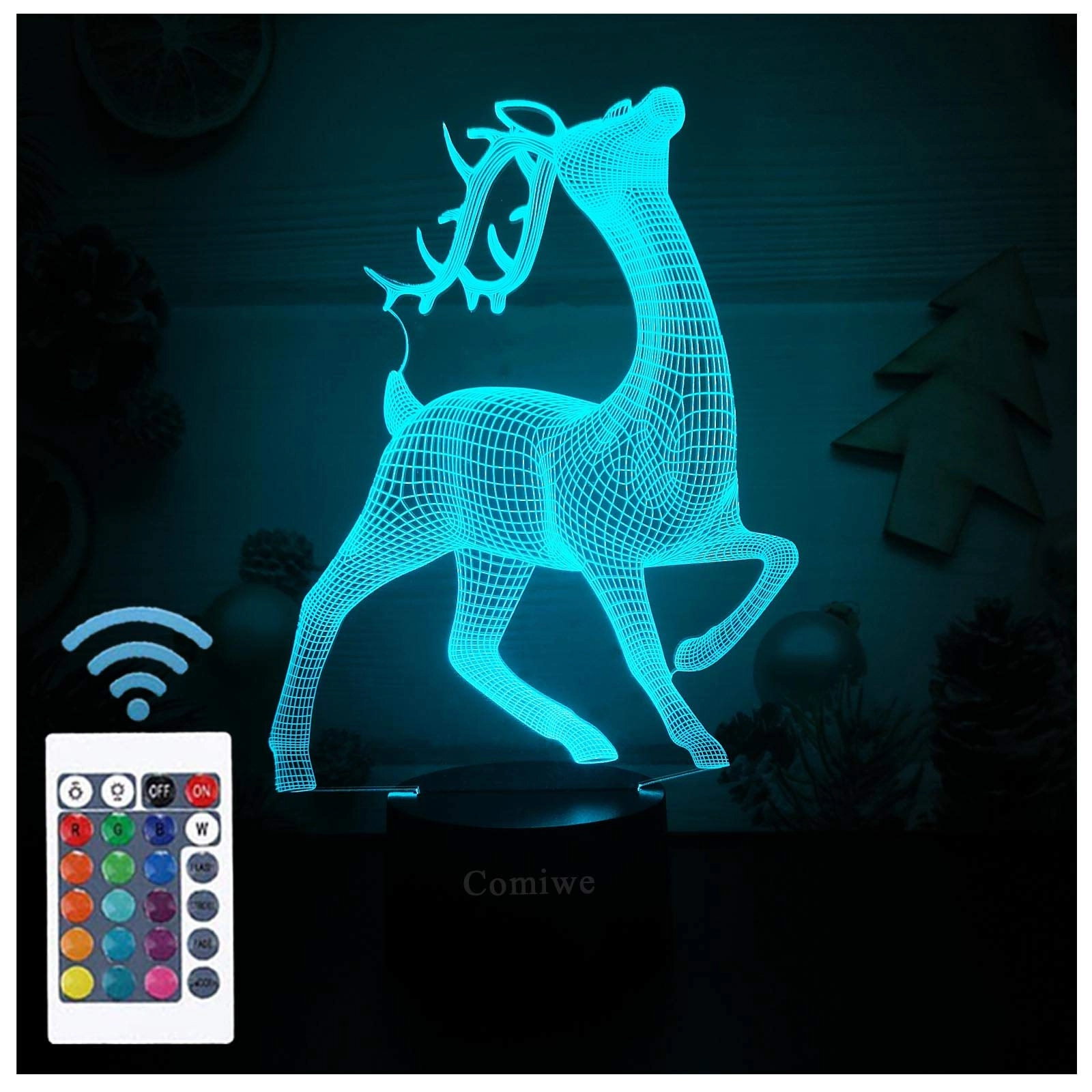 KOLITEE Deer (D) 3D Illusion Night Light - Battery Powered 16 Colours