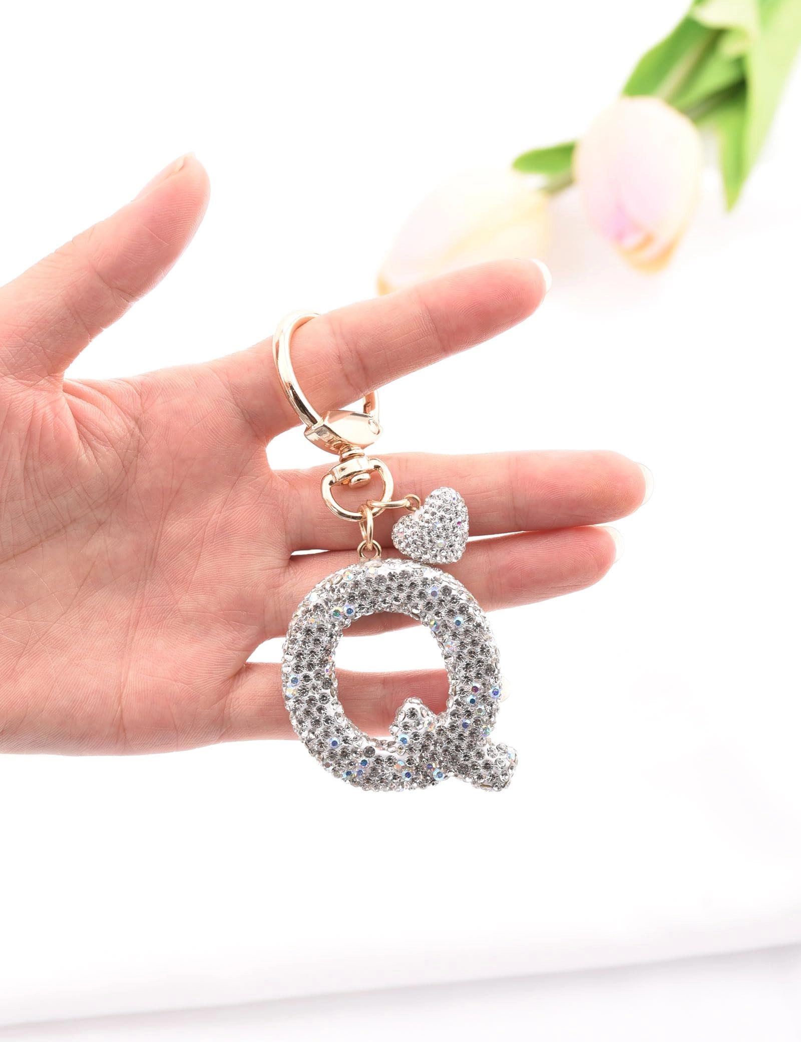 Initial Keychain - L Purple Rhinestone