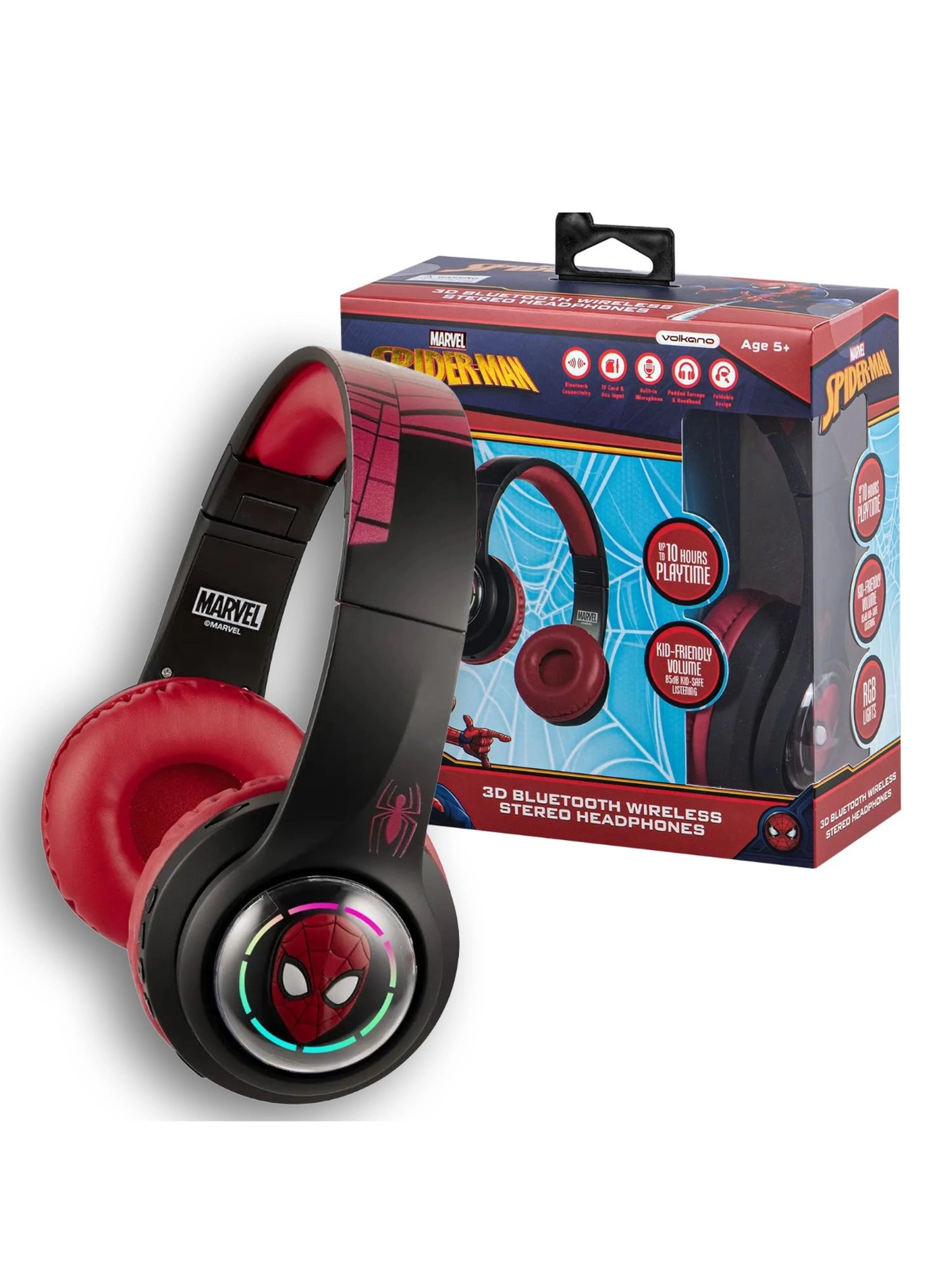 Volkano Spiderman Kids Headphones - Bluetooth Built-in Mic 12 Hours