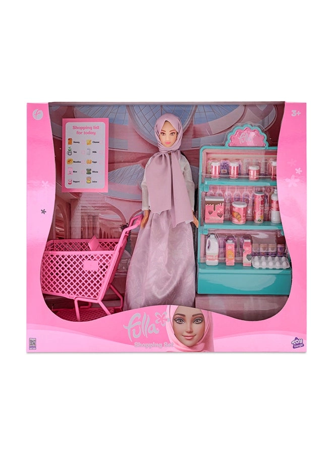 Doll With Shopping Cart - Pretend Grocery Play Includes Bottles